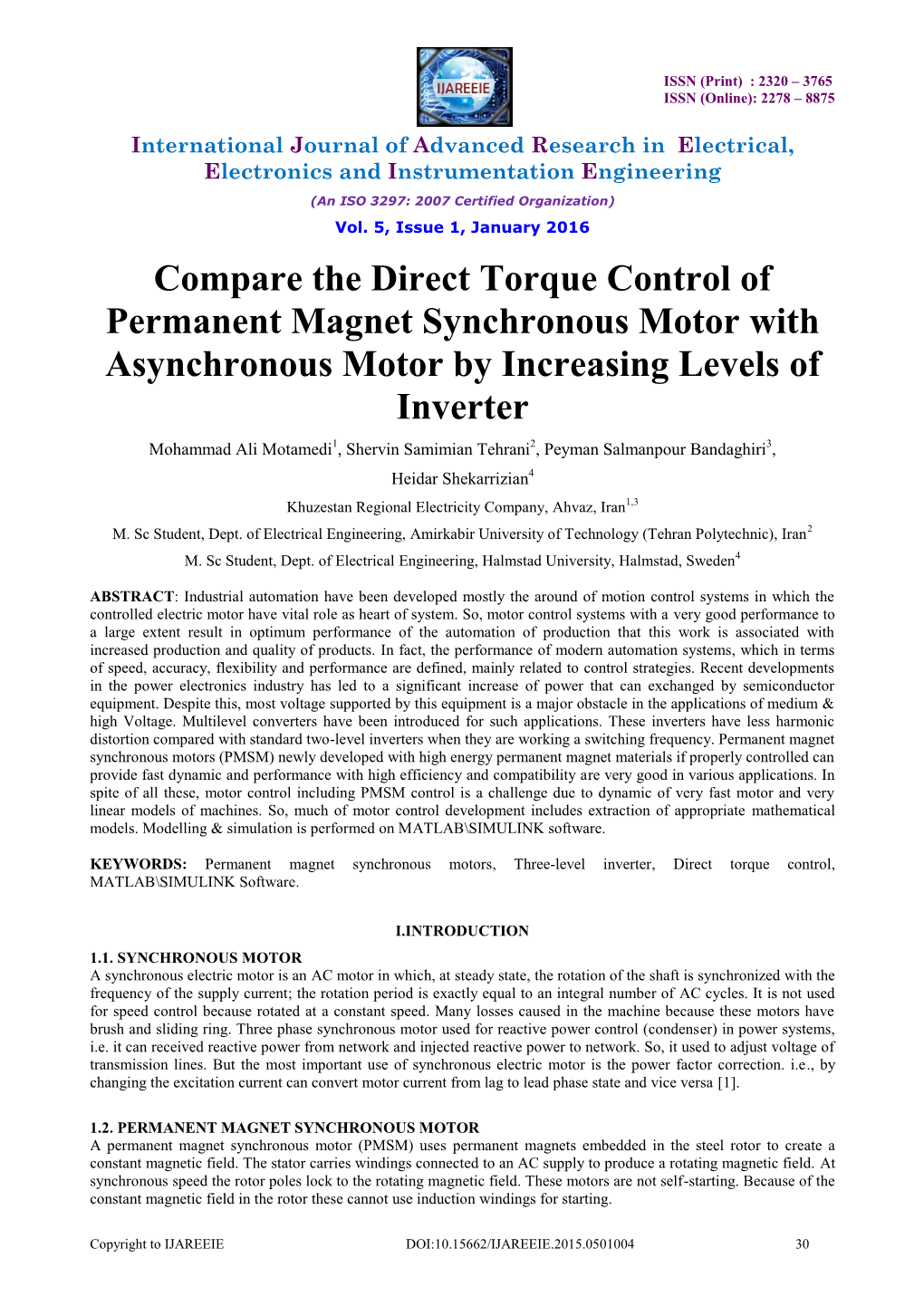 Compare the Direct Torque Control of Permanent Magnet Synchronous