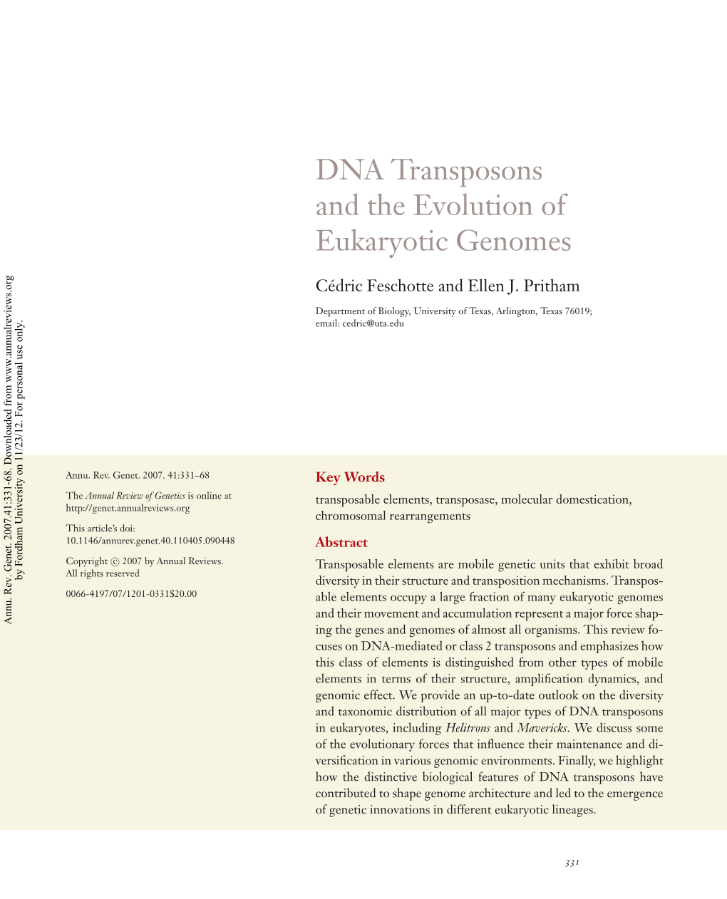 DNA Transposons and the Evolution of Eukaryotic Genomes