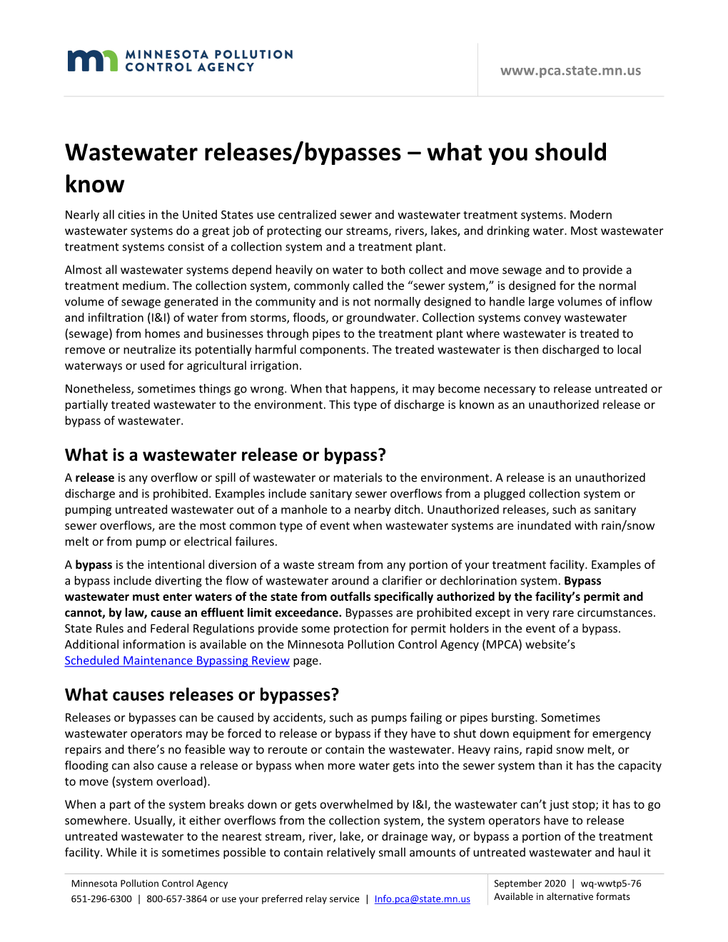 Wastewater Releases/Bypasses — What You Should Know (Wq-Wwtp5-76)