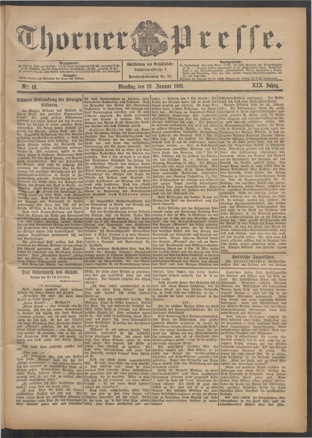 Dienstag Den 82. Januar 1901. XIX. Zahrg