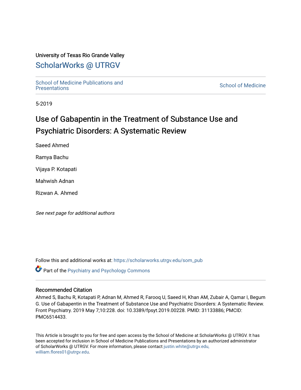 Use of Gabapentin in the Treatment of Substance Use and Psychiatric Disorders: a Systematic Review
