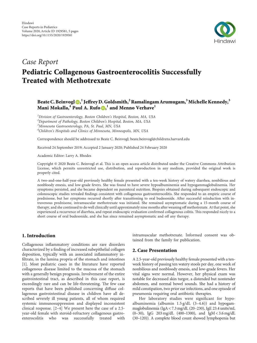 Pediatric Collagenous Gastroenterocolitis Successfully Treated with Methotrexate