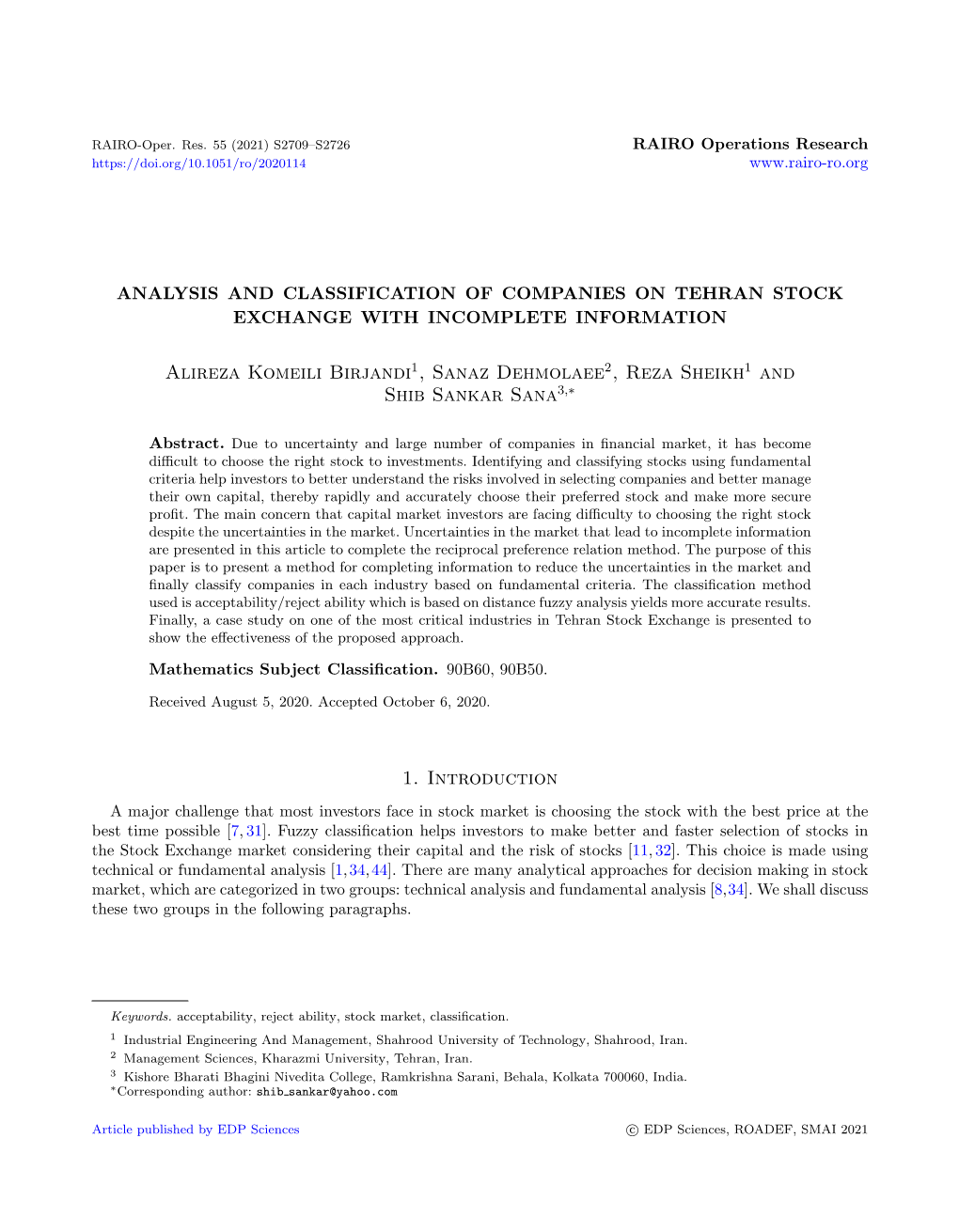 Analysis and Classification of Companies on Tehran Stock Exchange with Incomplete Information