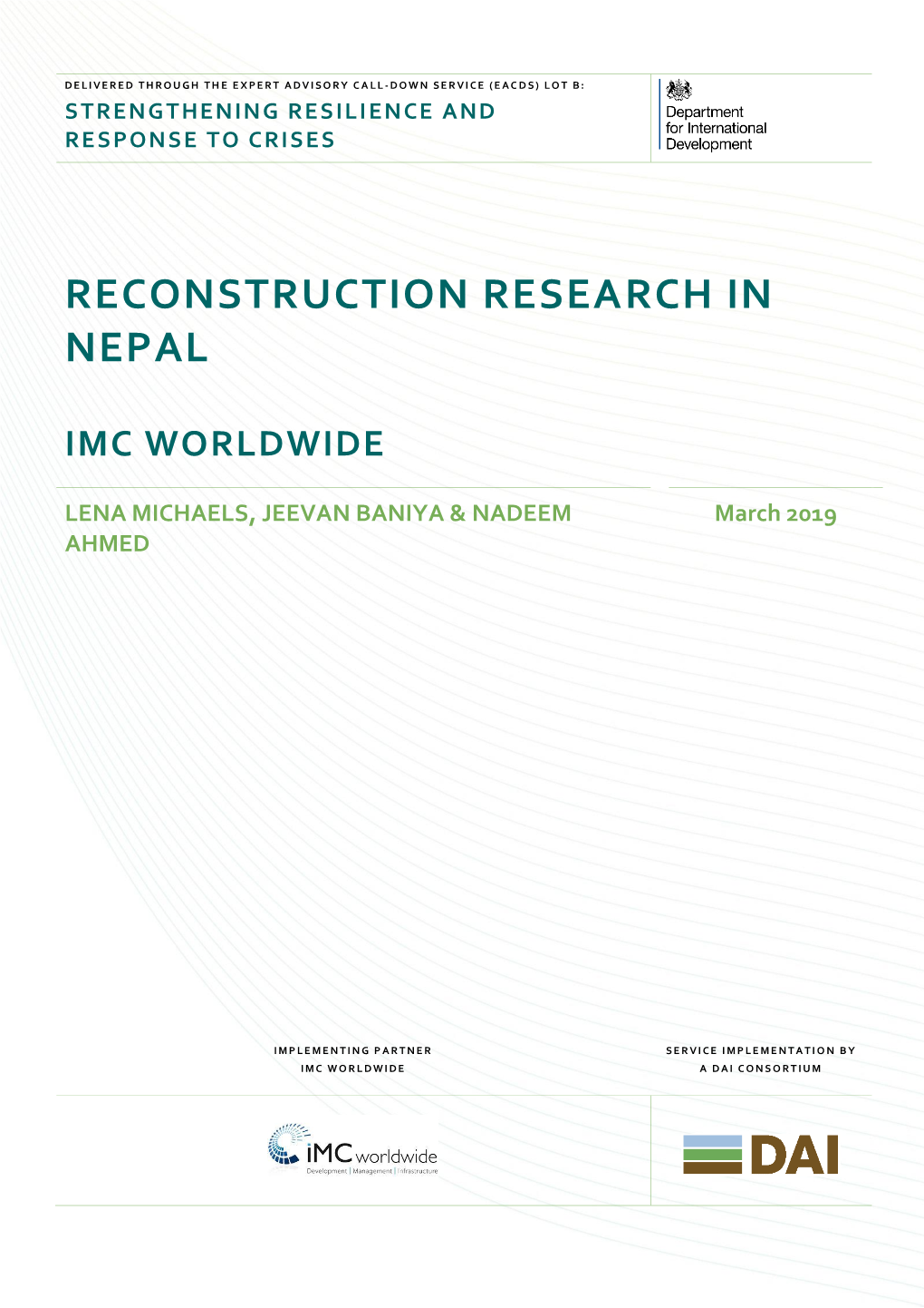 Nepal Earthquake Reconstruction Research: Scoping Study