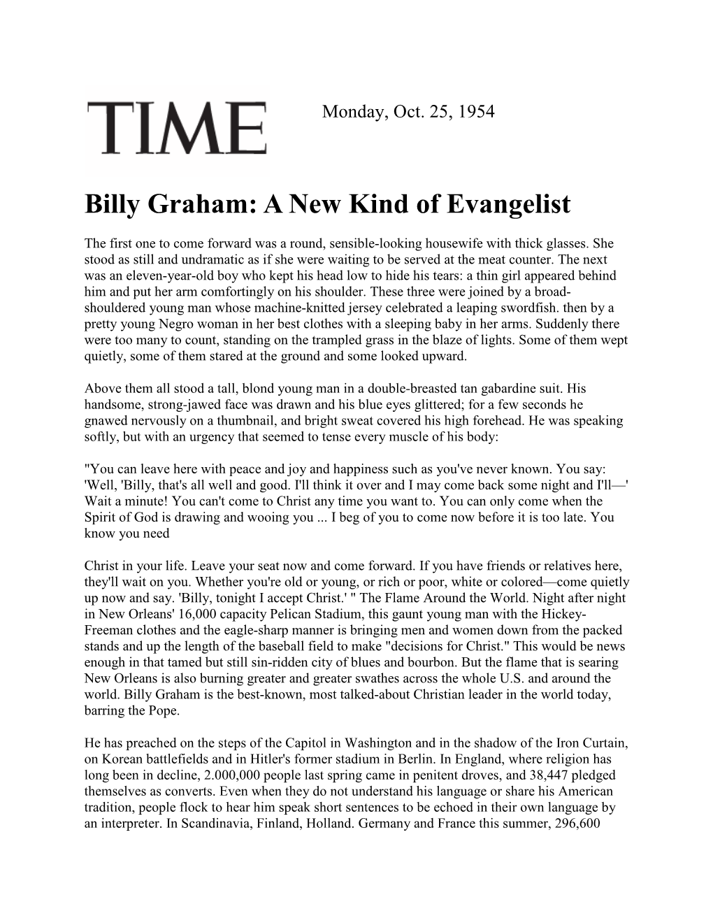 Billy Graham: a New Kind of Evangelist