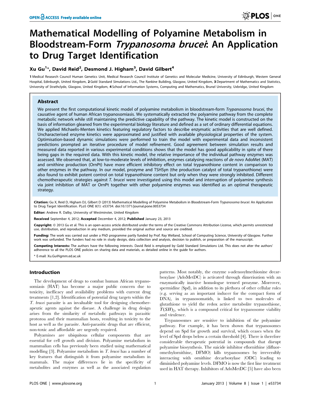 Bloodstream-Form Trypanosoma Brucei: an Application to Drug Target Identification