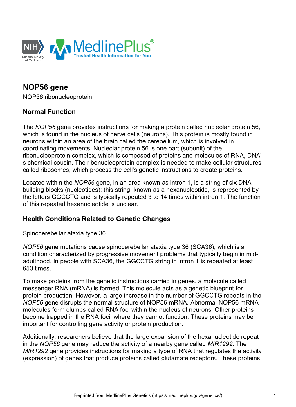 NOP56 Gene NOP56 Ribonucleoprotein