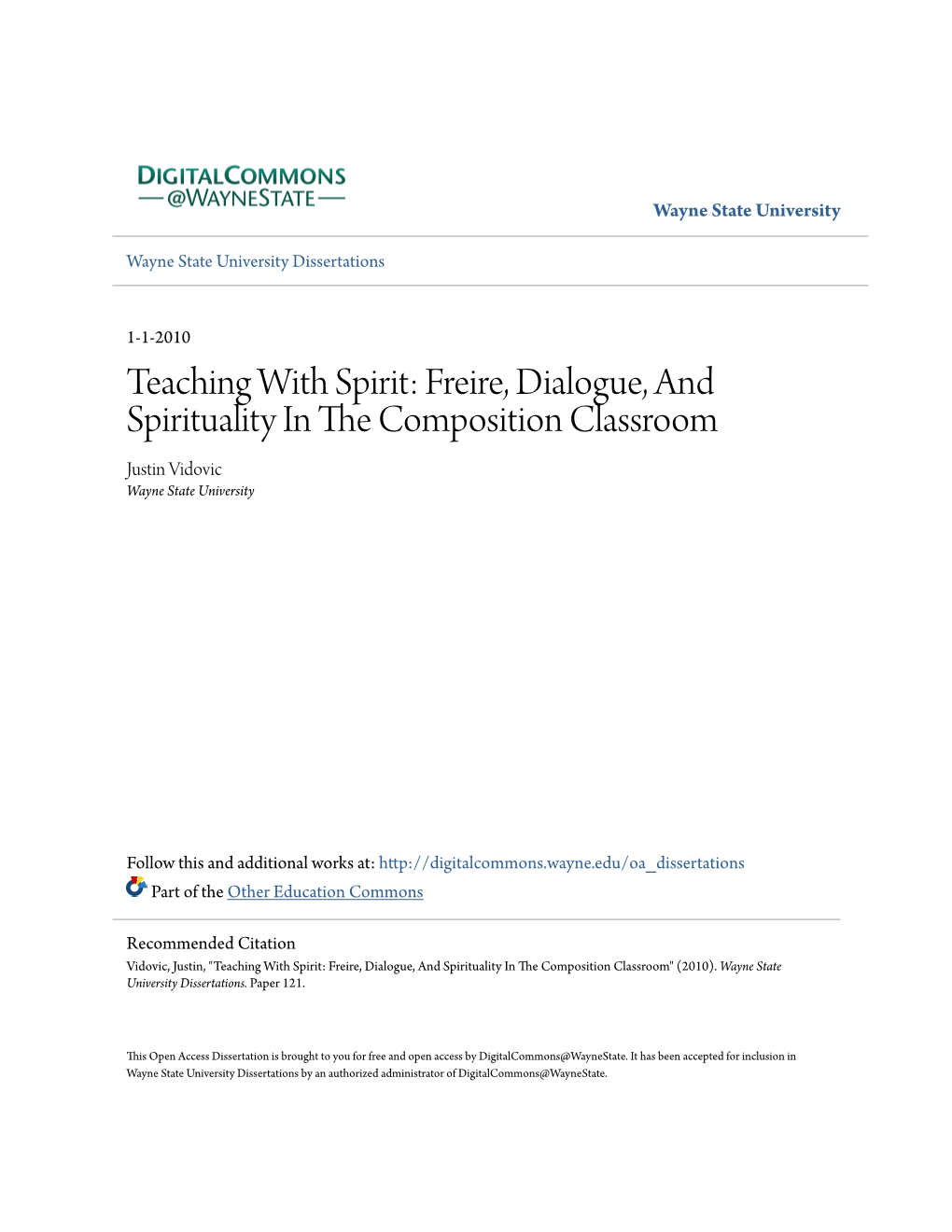 Freire, Dialogue, and Spirituality in the Composition Classroom