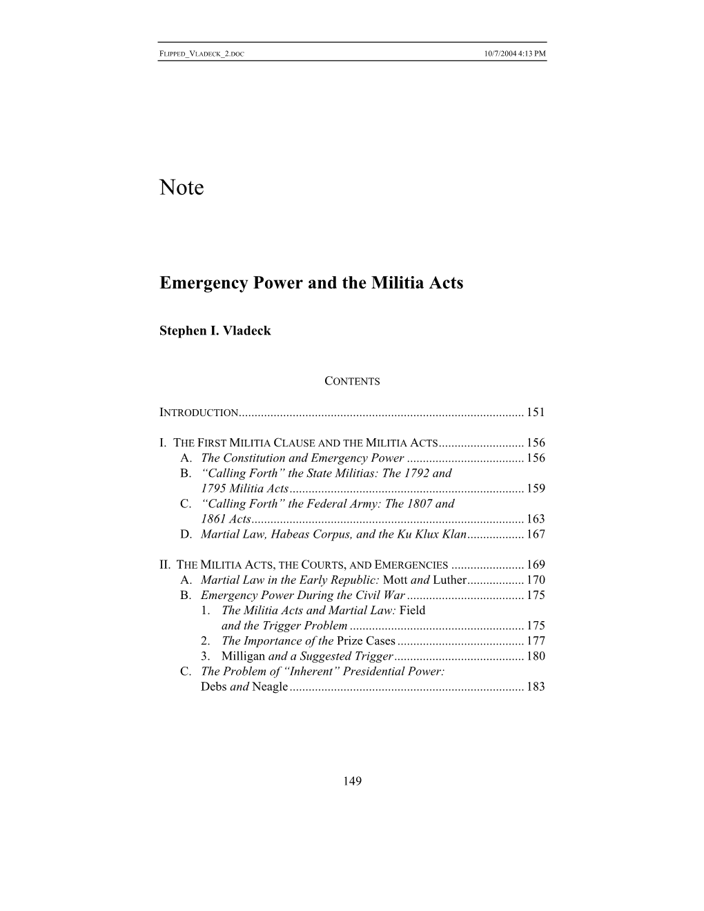 Emergency Power and the Militia Acts