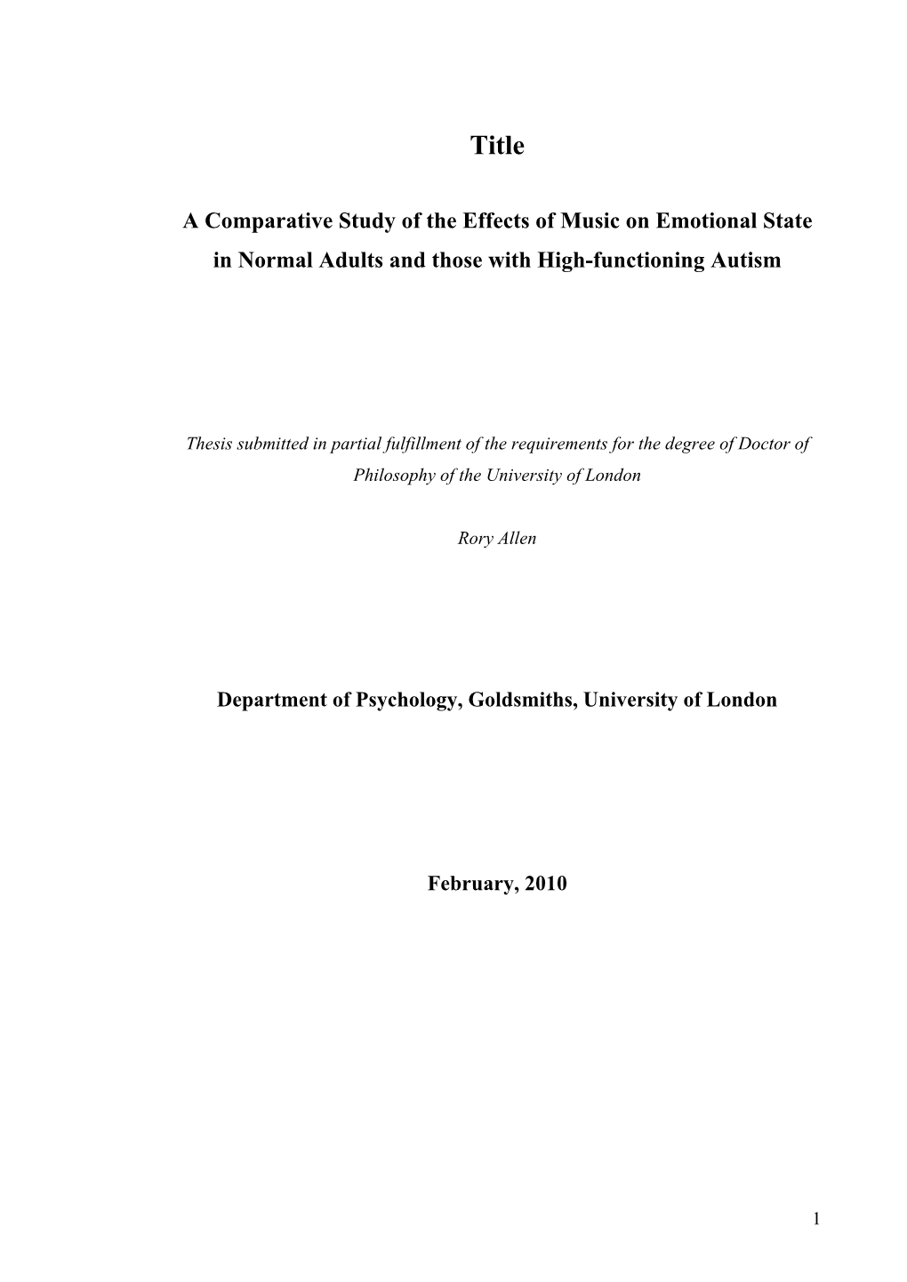 A Comparative Study of the Effects of Music on Emotional State in Normal Adults and Those with High-Functioning Autism