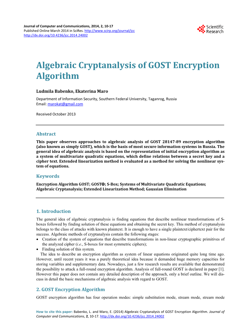 Algebraic Cryptanalysis of GOST Encryption Algorithm