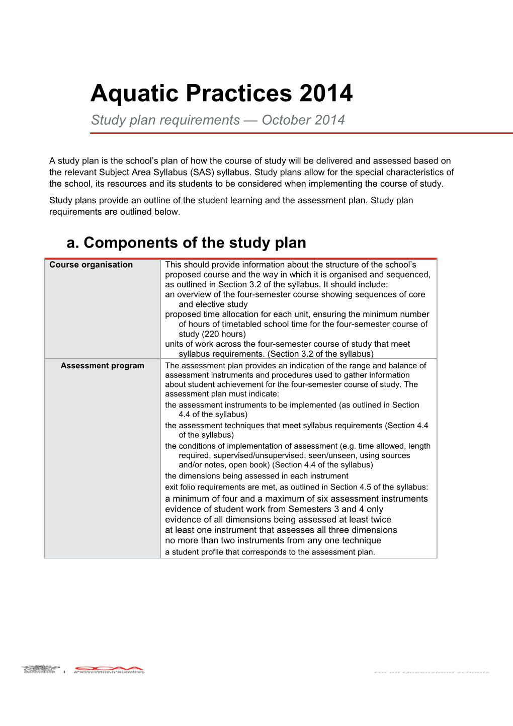 Aquatic Practices 2014 Study Plan Requirements