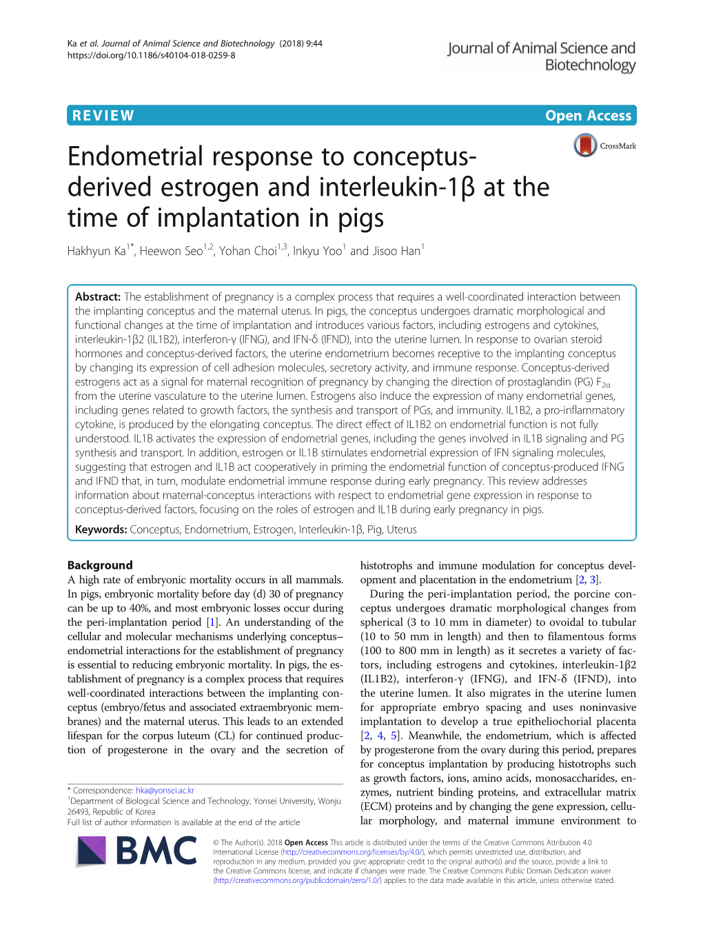 Endometrial Response to Conceptus-Derived Estrogen and Interleukin-1Β at the Time of Implantation in Pigs