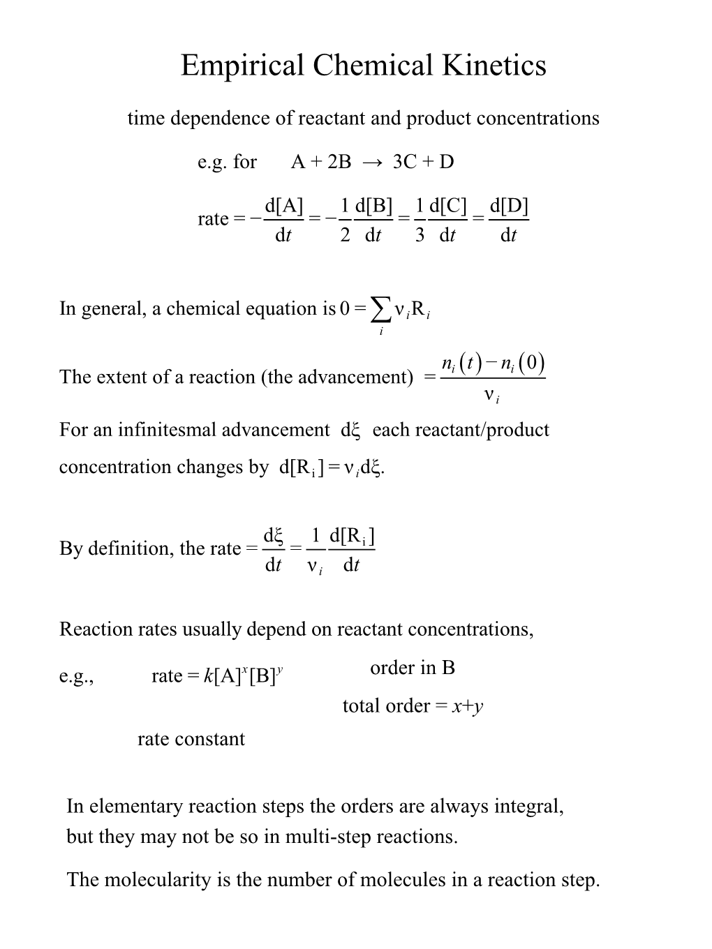 Empirical Chemical Kinetics