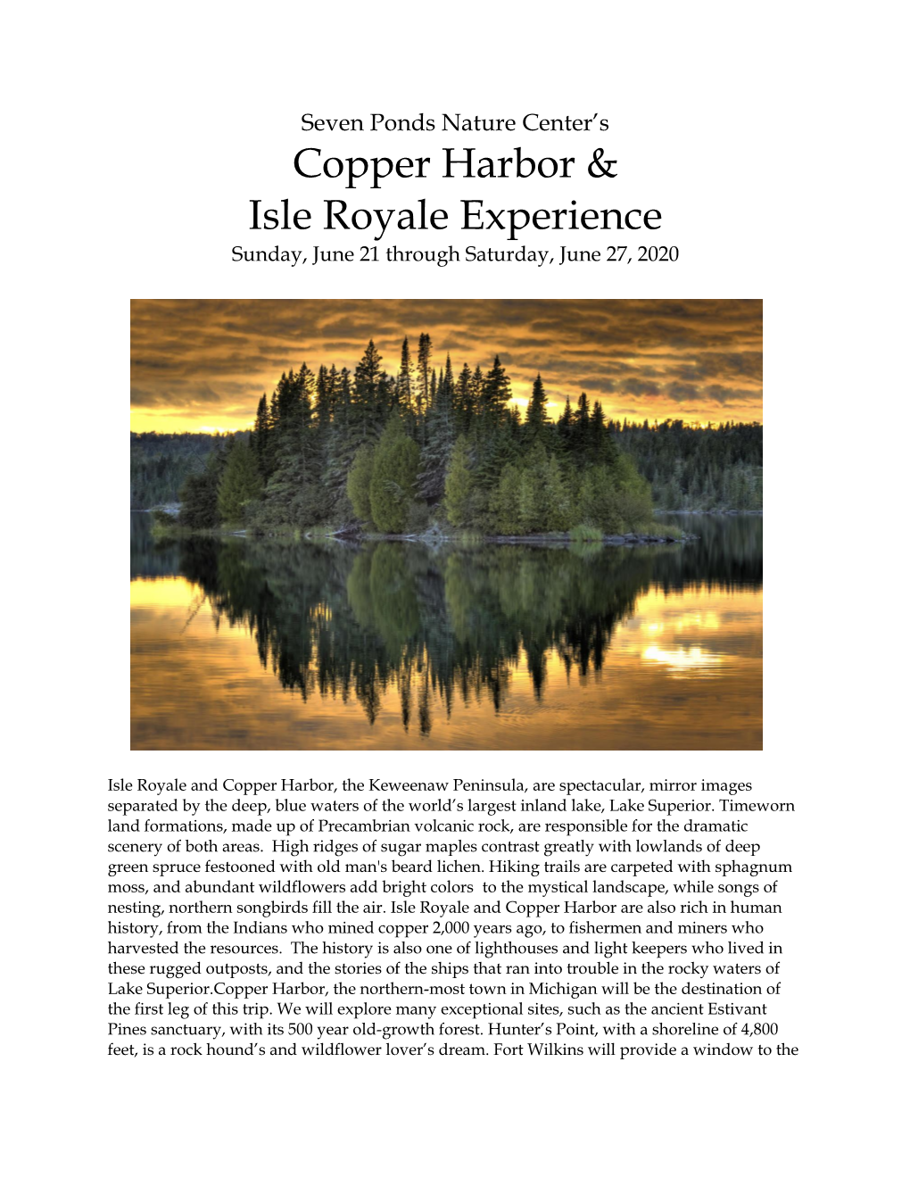 Copper Harbor & Isle Royale Experience