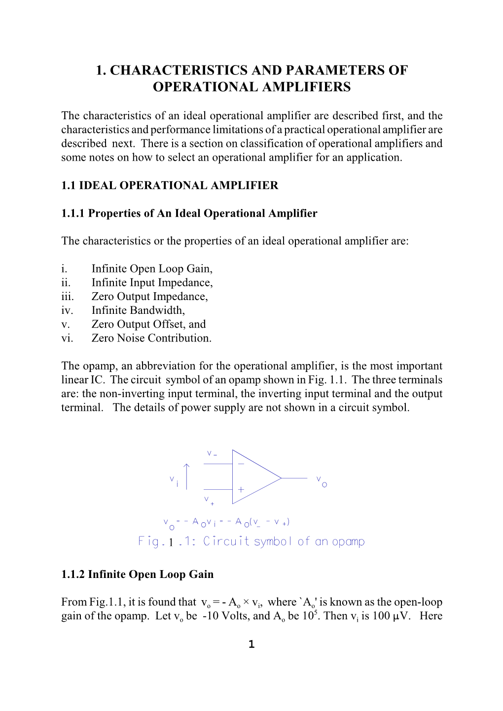 1. Characteristics and Parameters of Operational Amplifiers