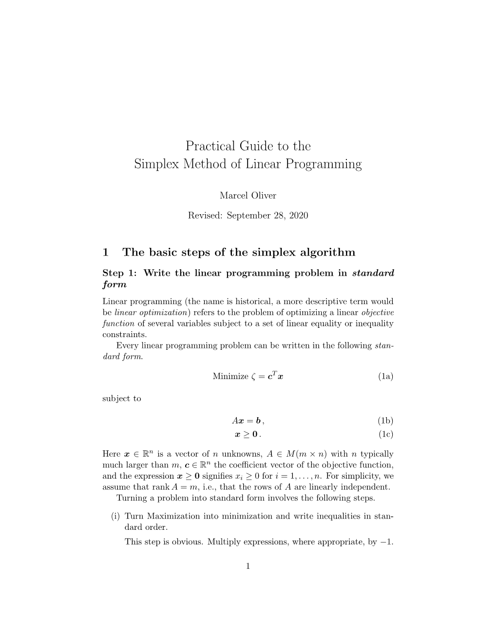 Practical Guide to the Simplex Method of Linear Programming