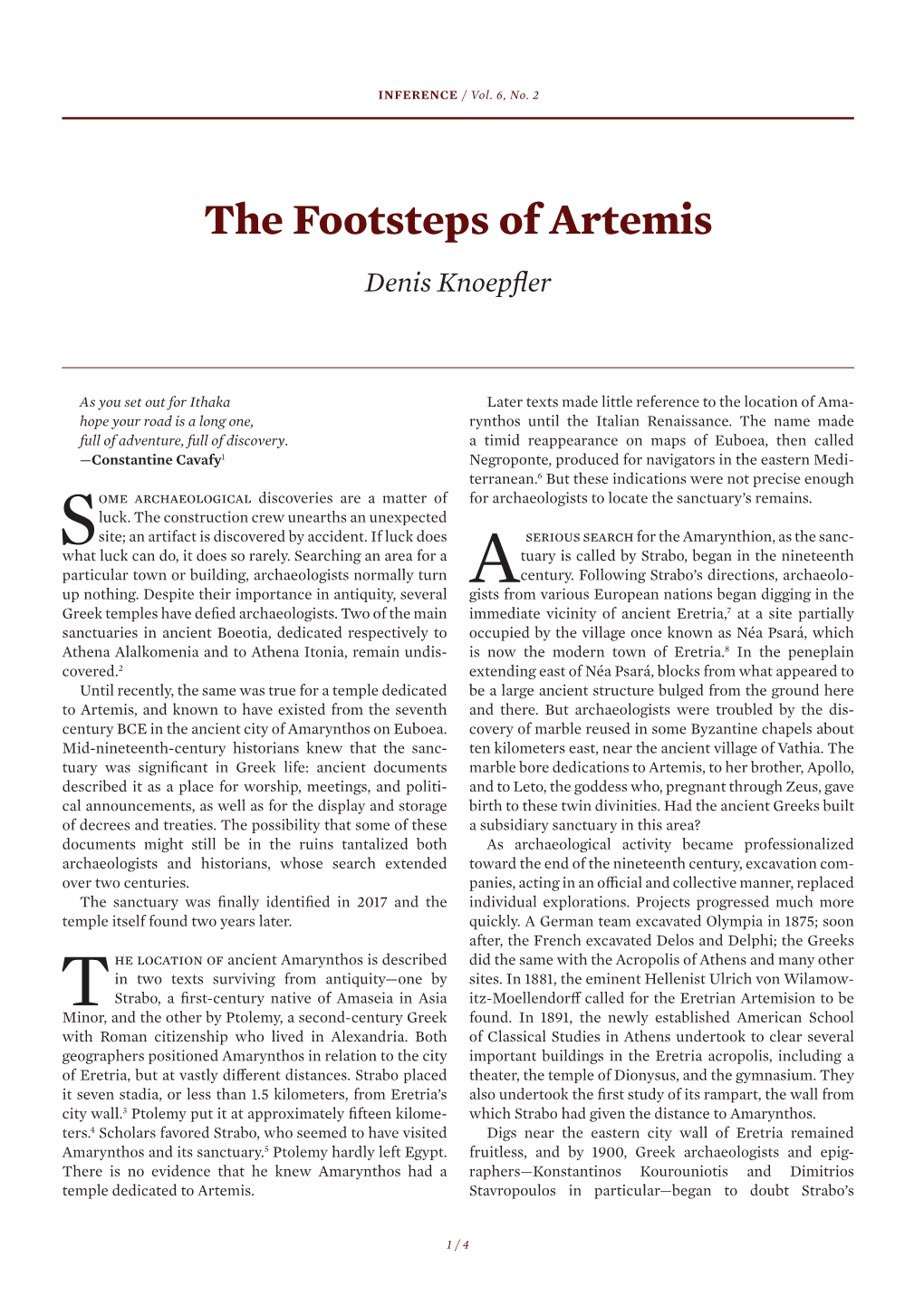 The Footsteps of Artemis Denis Knoepfler