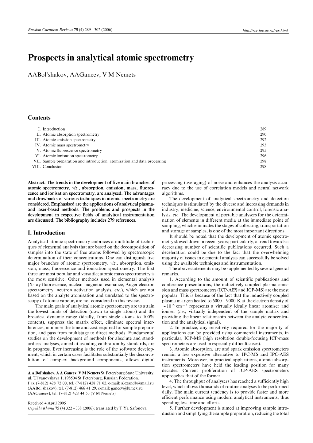 Prospects in Analytical Atomic Spectrometry