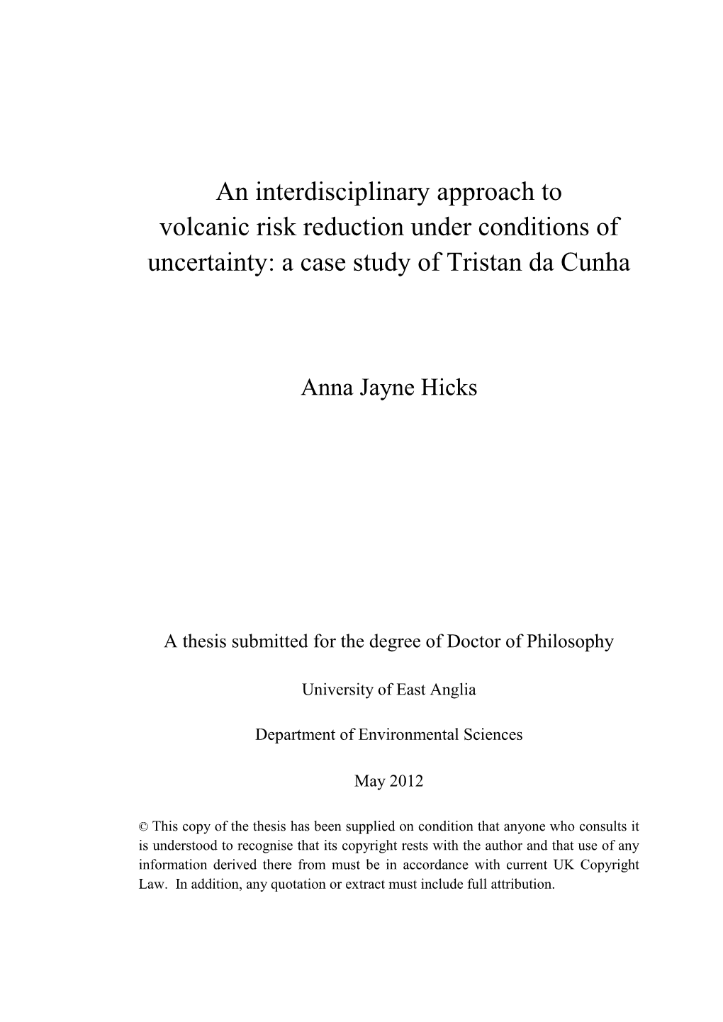A Case Study of Tristan Da Cunha