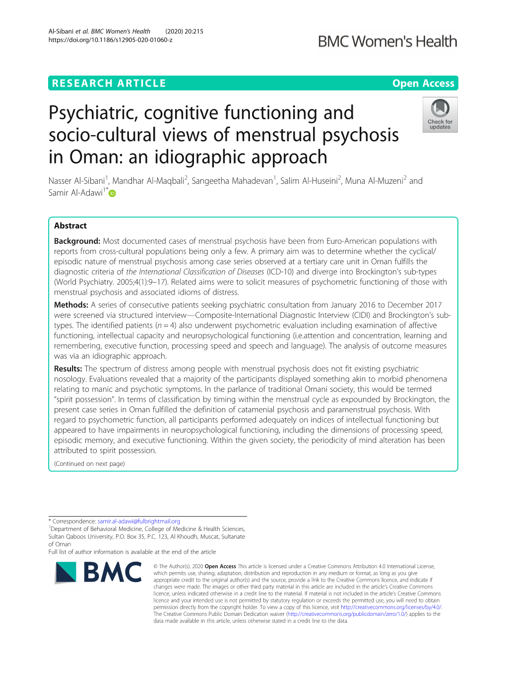Psychiatric, Cognitive Functioning and Socio