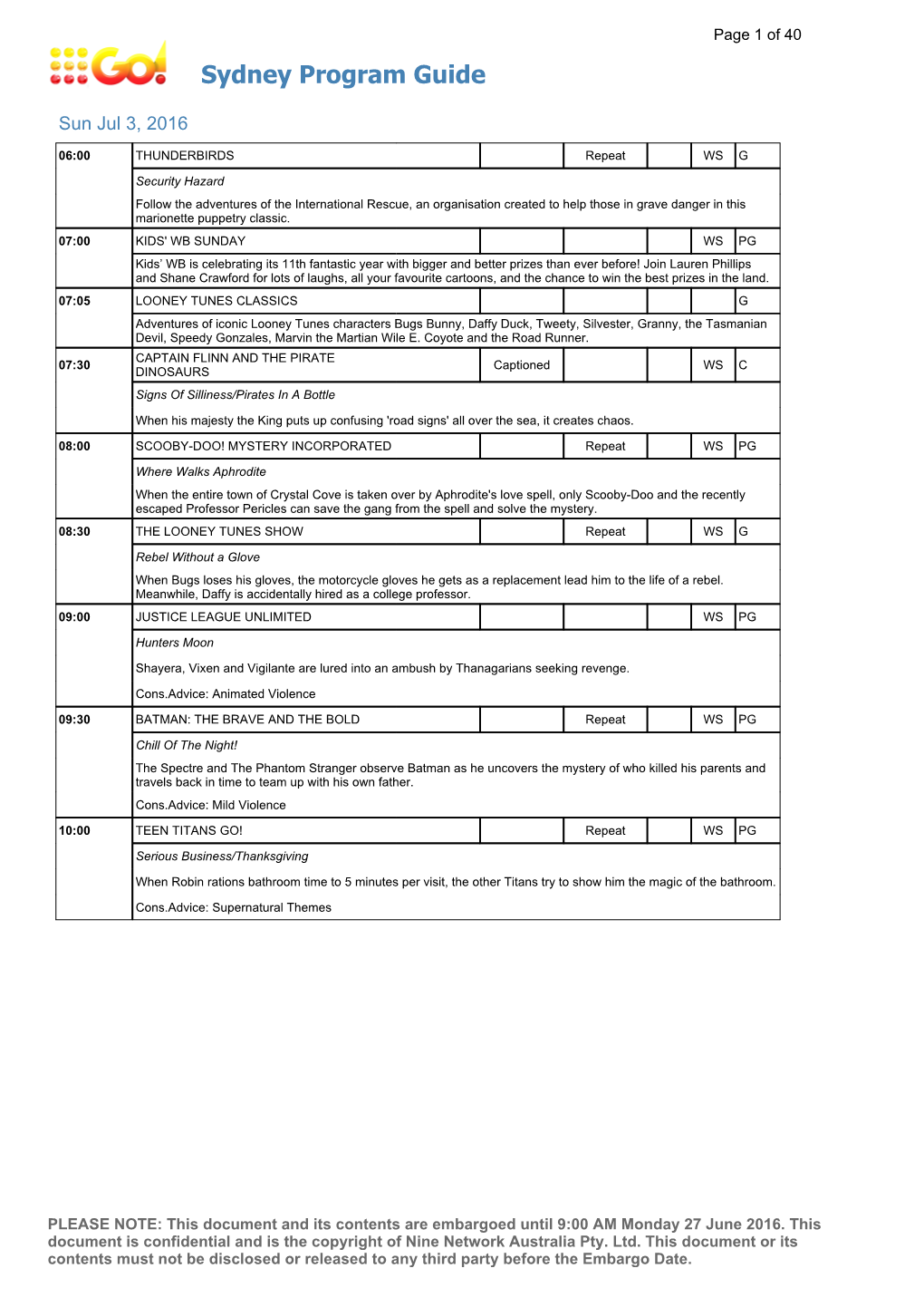 Sydney Program Guide