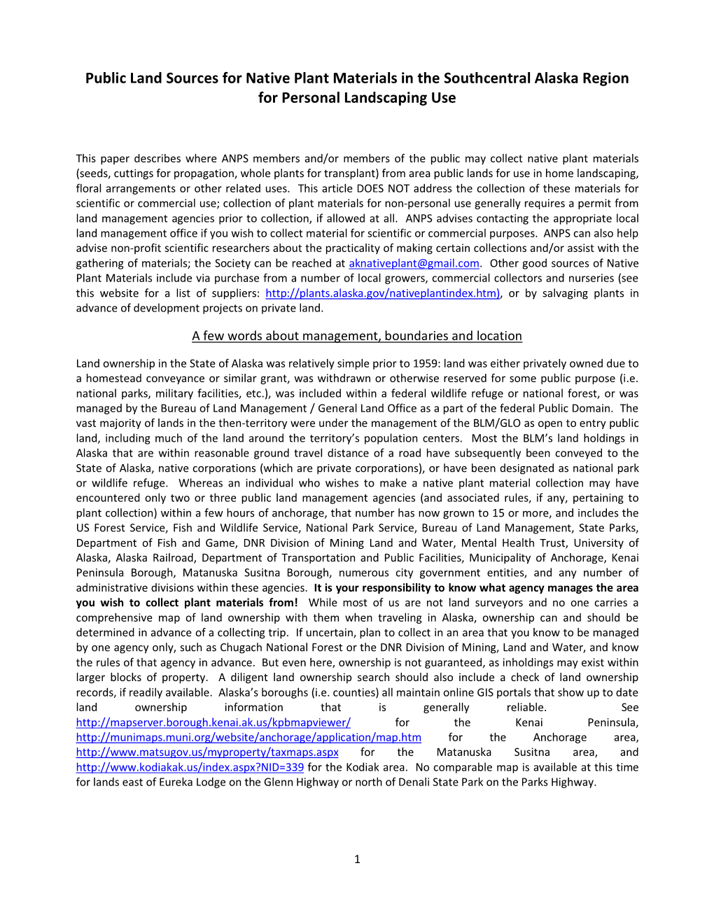 Public Land Sources for Native Plant Materials in the Southcentral Alaska Region for Personal Landscaping Use