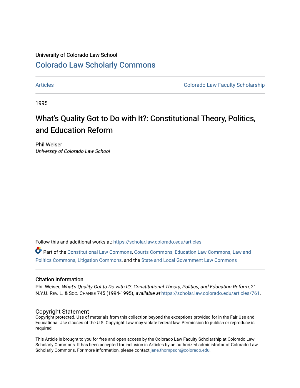 Constitutional Theory, Politics, and Education Reform