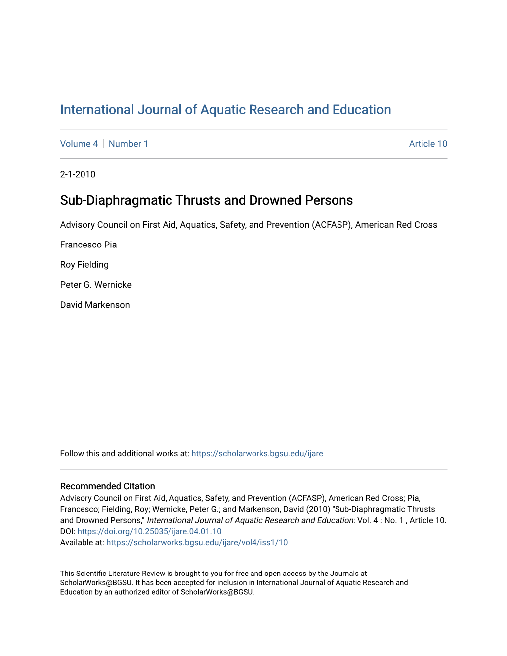 Sub-Diaphragmatic Thrusts and Drowned Persons