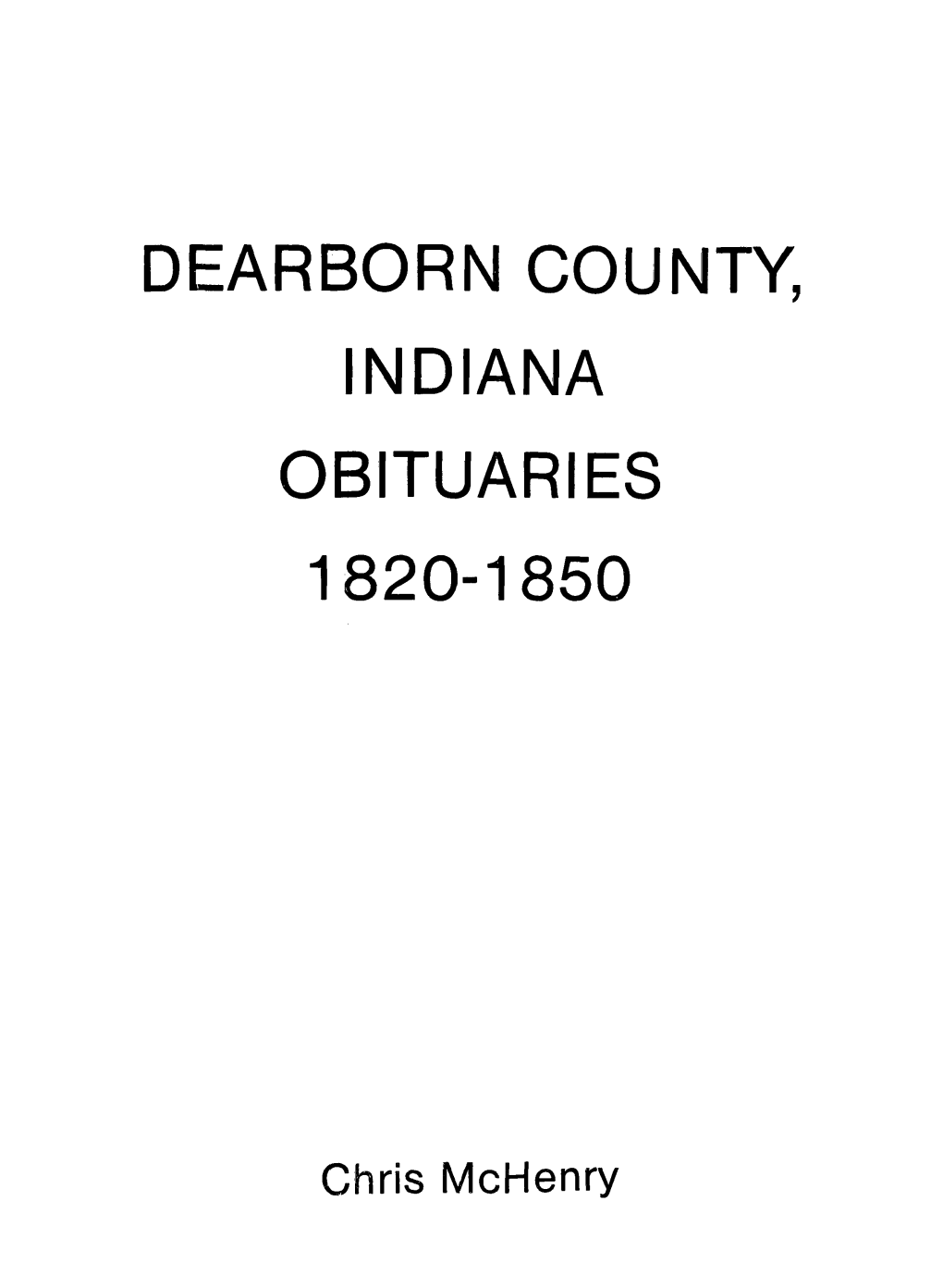 Dearborn County, Indiana Obituaries 1820-1850