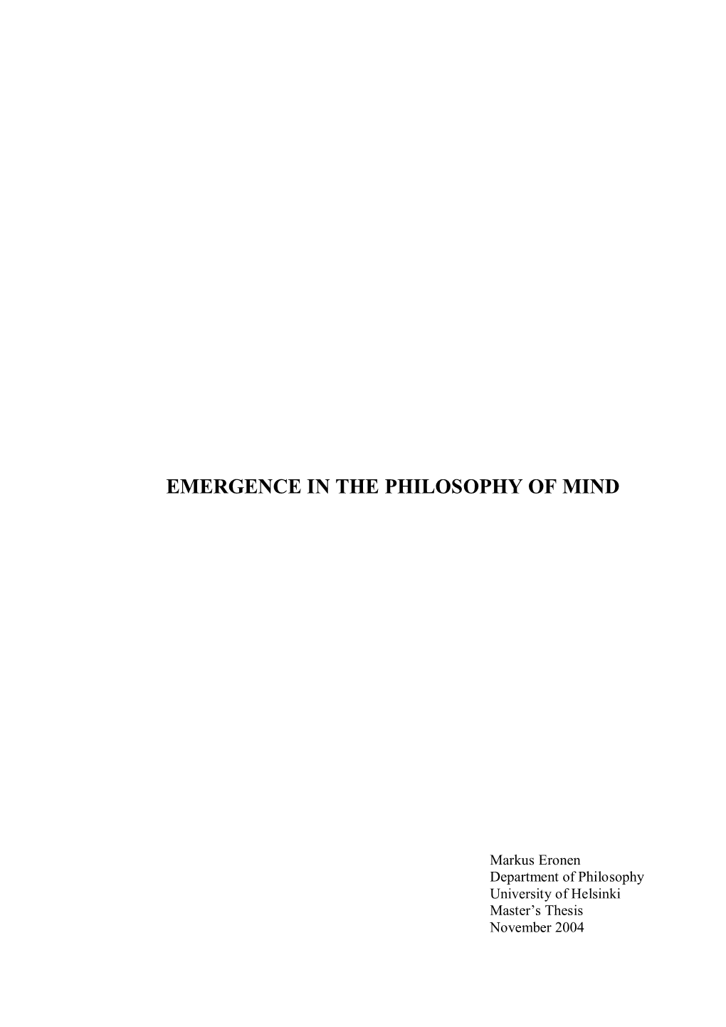 Emergence in the Philosophy of Mind