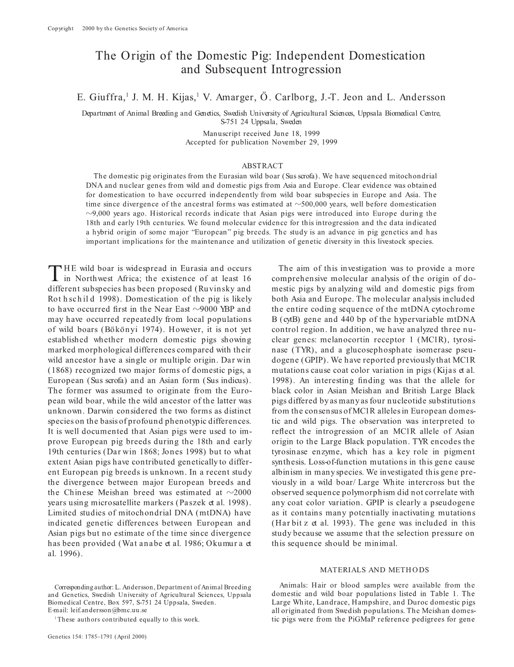 The Origin of the Domestic Pig: Independent Domestication and Subsequent Introgression