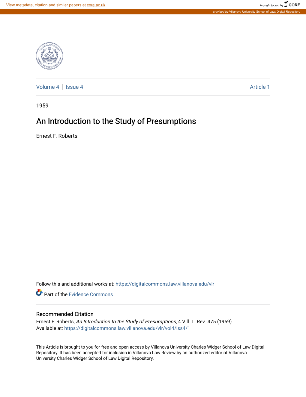 An Introduction to the Study of Presumptions