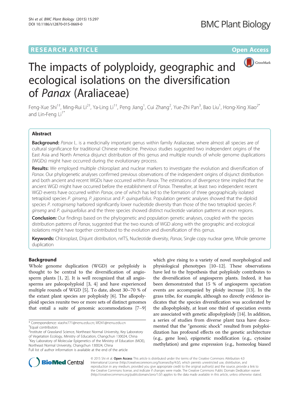 The Impacts of Polyploidy, Geographic and Ecological