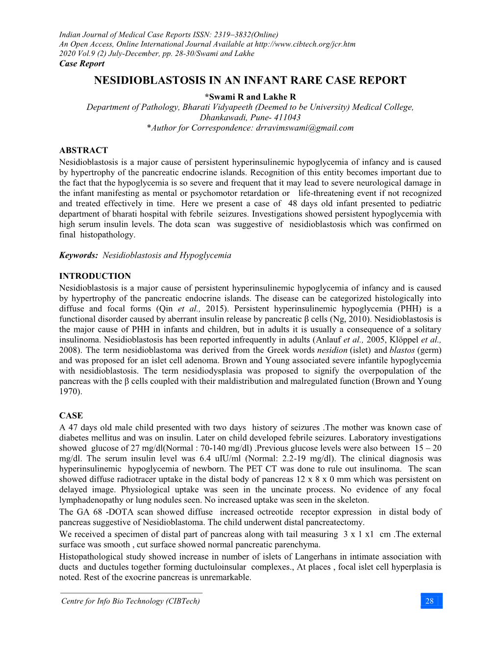 Nesidioblastosis in an Infant Rare Case Report