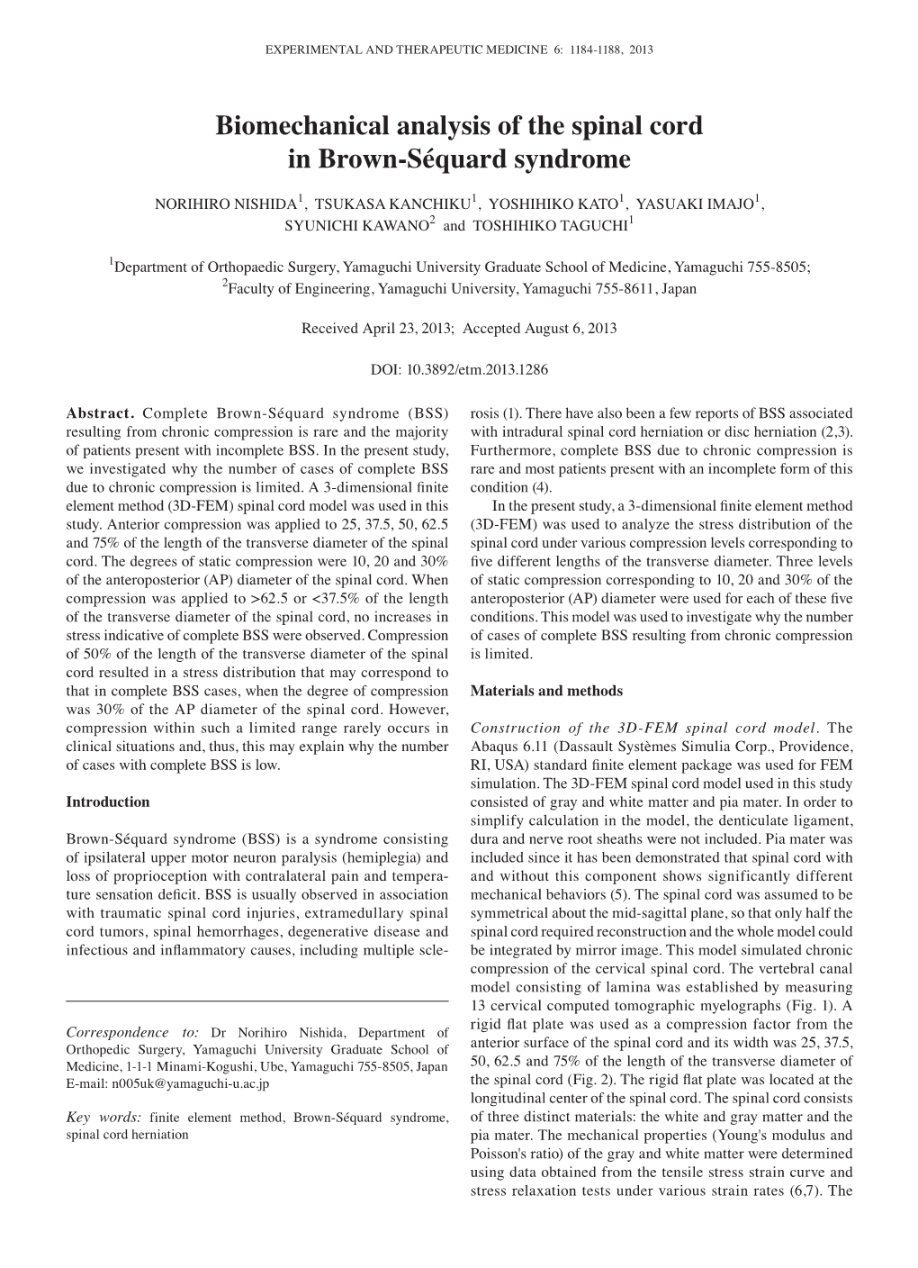 Biomechanical Analysis of the Spinal Cord in Brown-Séquard Syndrome