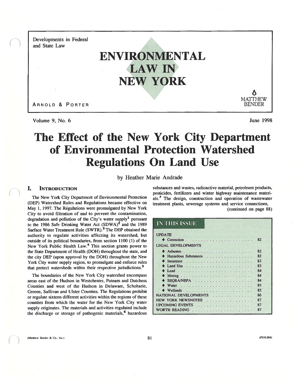 ENVIRONMENTAL LAW in NEW YORK the Effect of the New York