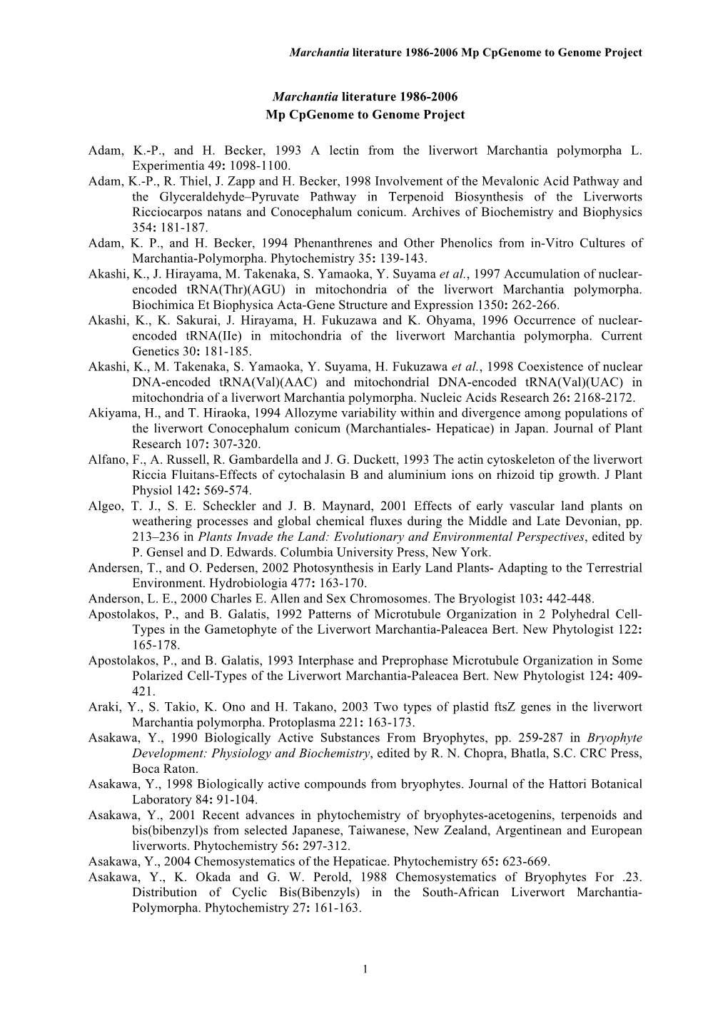 Marchantia References 1986-2006 Mp Cpgenome To