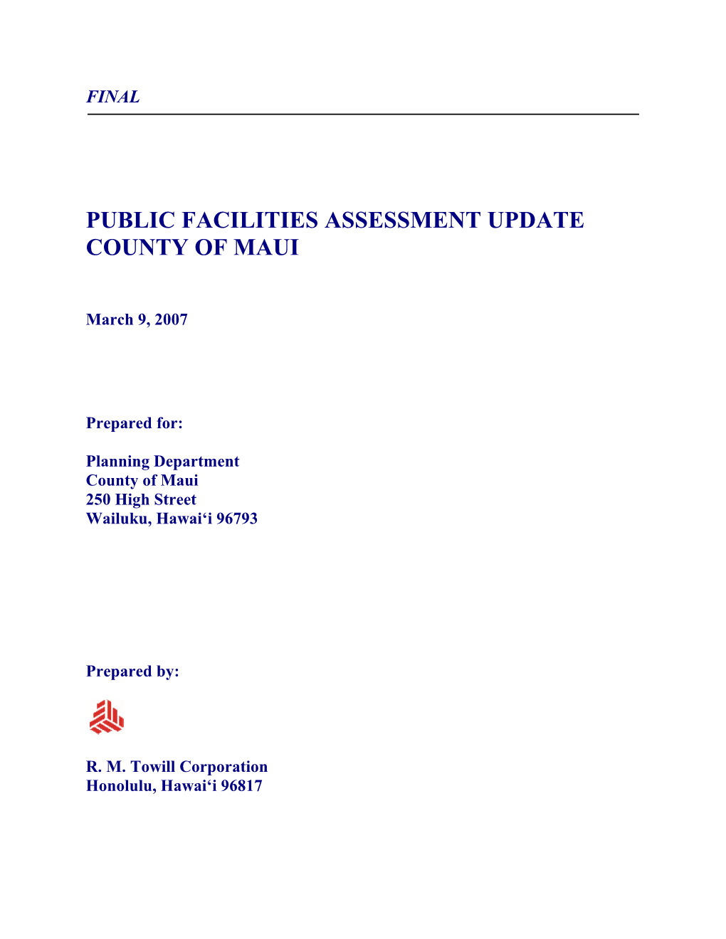 Public Facilities Assessment Update, March 2007
