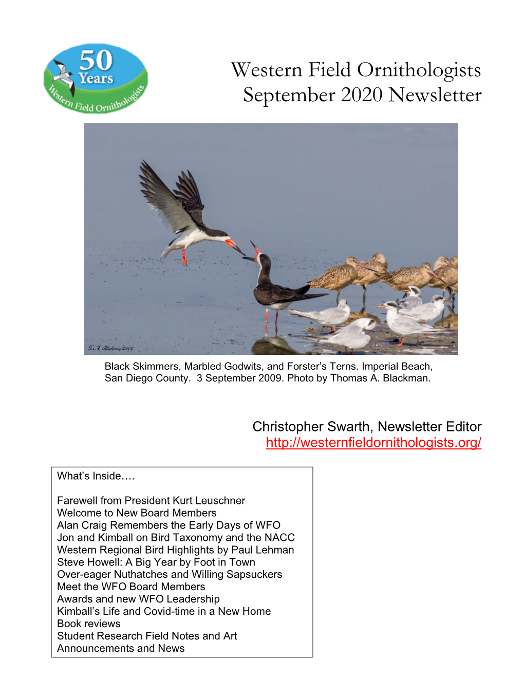 Western Field Ornithologists September 2020 Newsletter