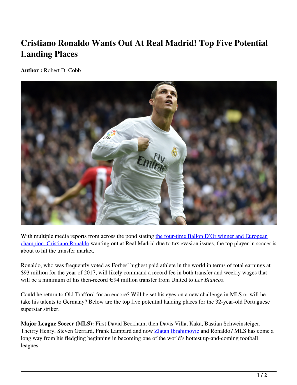 Cristiano Ronaldo Wants out at Real Madrid! Top Five Potential Landing Places