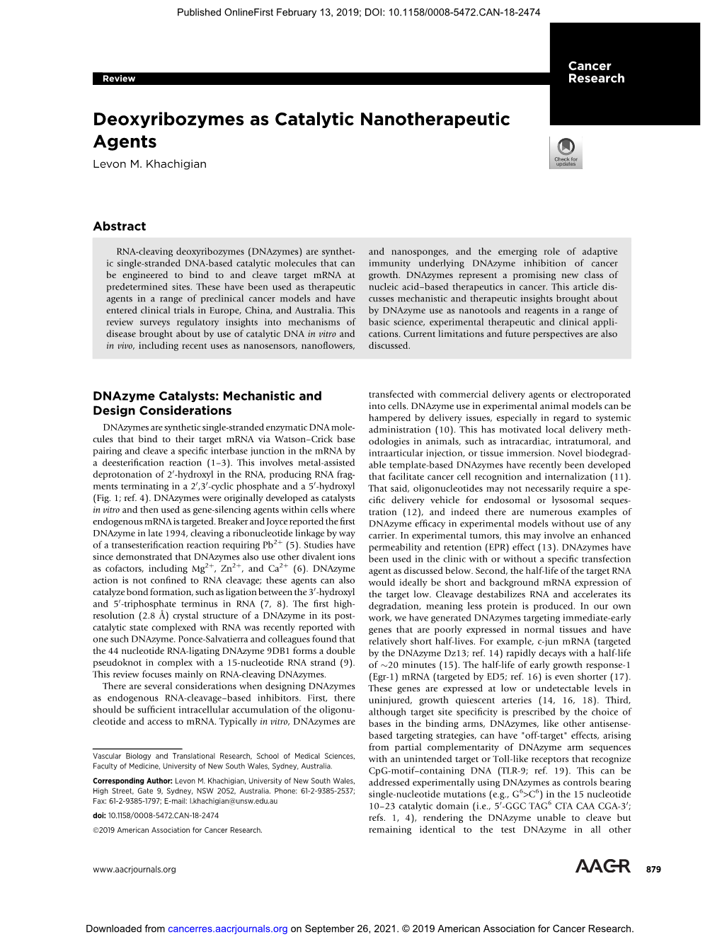 Deoxyribozymes As Catalytic Nanotherapeutic Agents Levon M