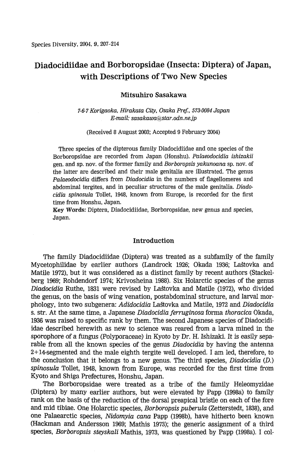 Diadocidiidae and Borboropsidae (Insecta: Diptera) of Japan, with Descriptions of Two New Species