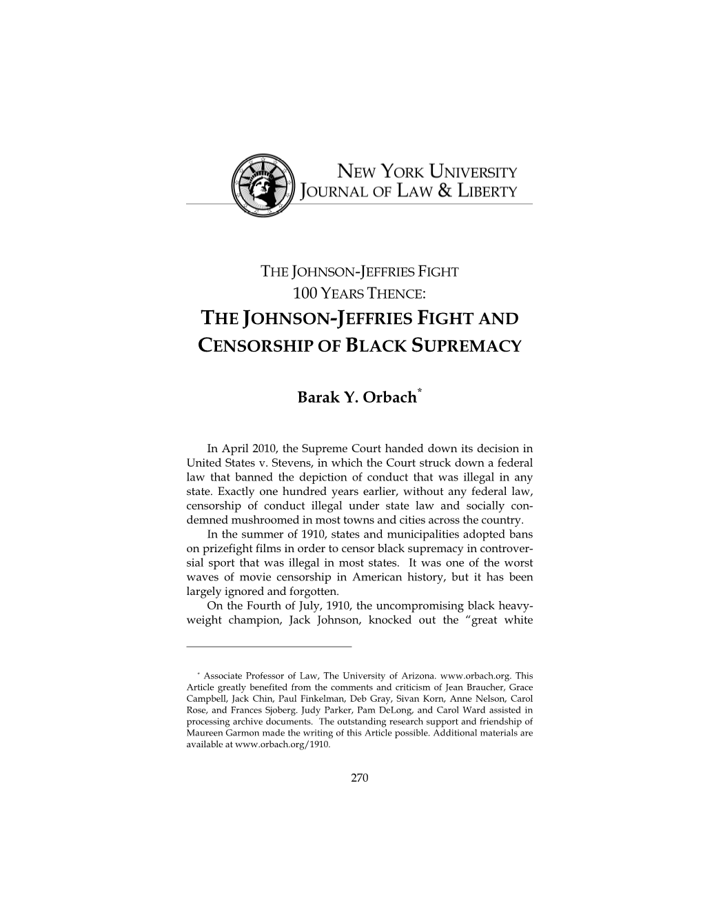 The Johnson-Jeffries Fight and Censorship of Black Supremacy