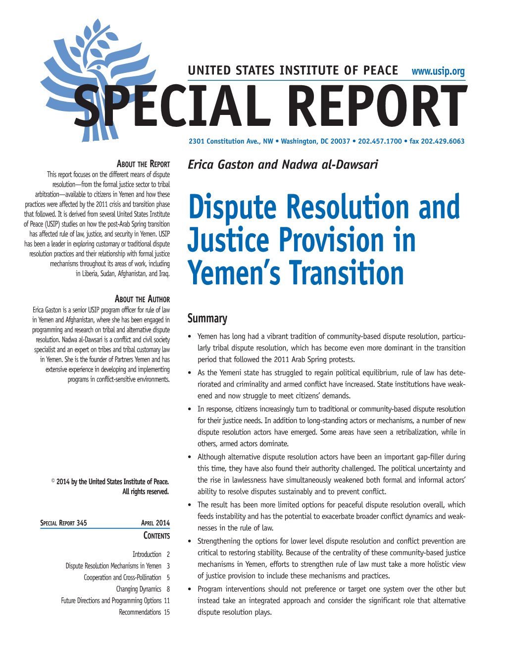 Dispute Resolution and Justice Provision in Yemen's Transition