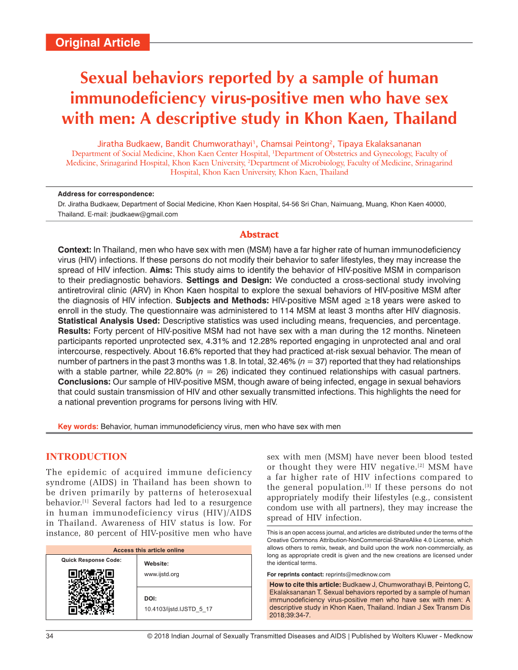 Sexual Behaviors Reported by a Sample of Human Immunodeficiency Virus‑Positive Men Who Have Sex with Men: a Descriptive Study in Khon Kaen, Thailand