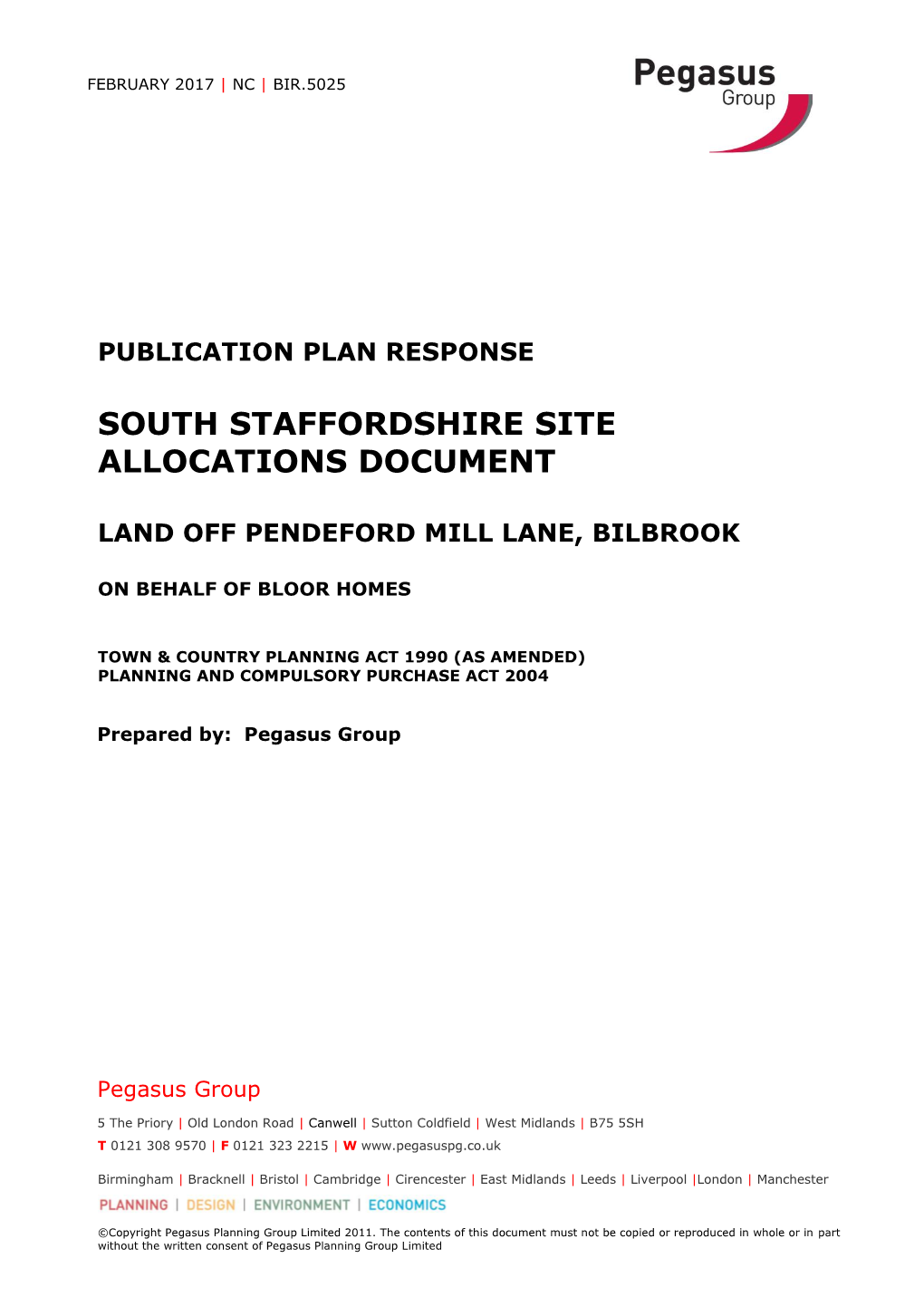 Publication Plan Response South Staffordshire Site Allocations