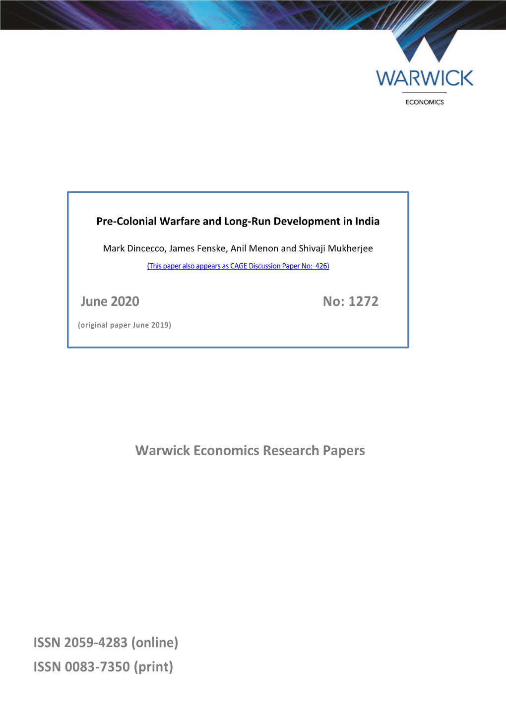 Warwick Economics Research Papers ISSN 2059-4283 (Online)