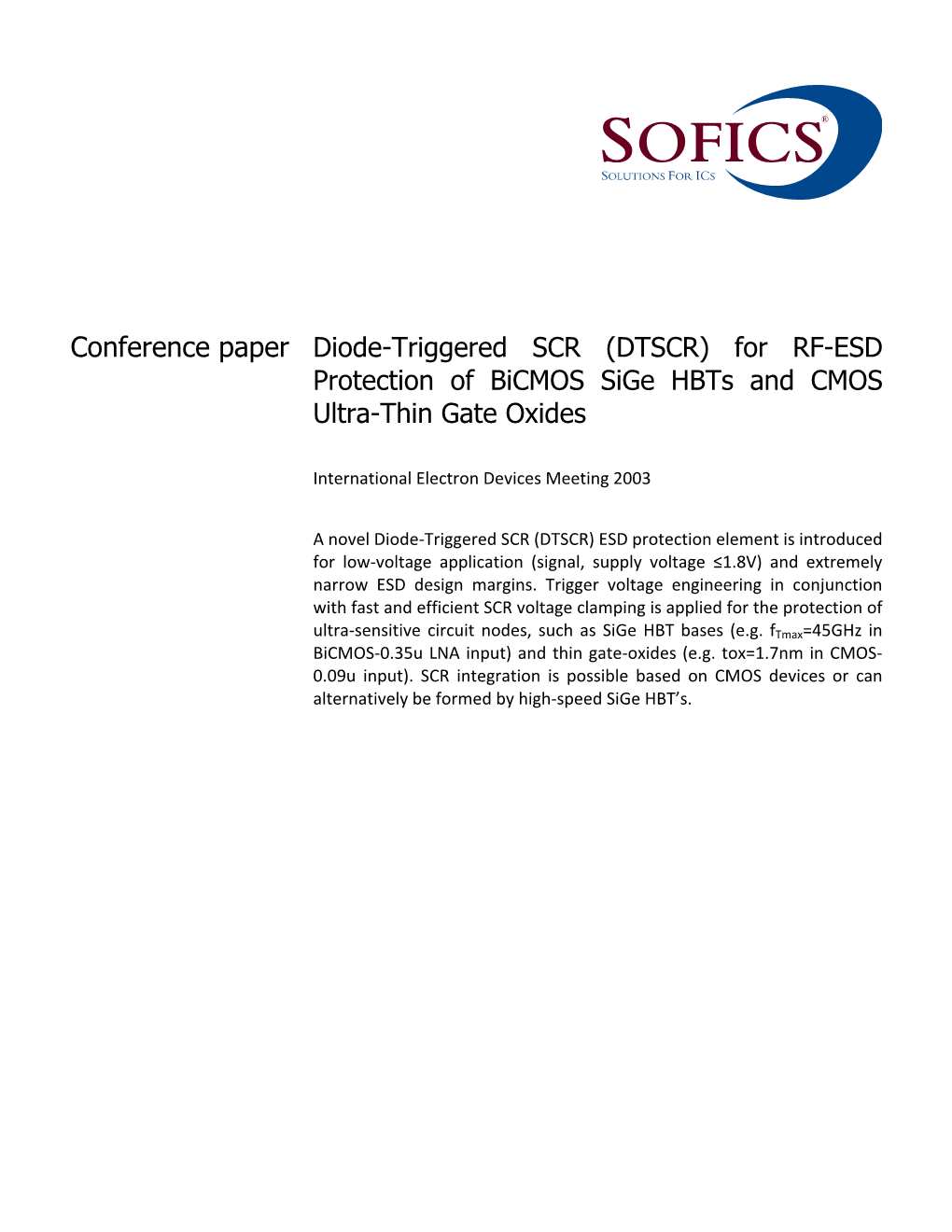 IEDM 2003 Conference Paper on Diode Triggered