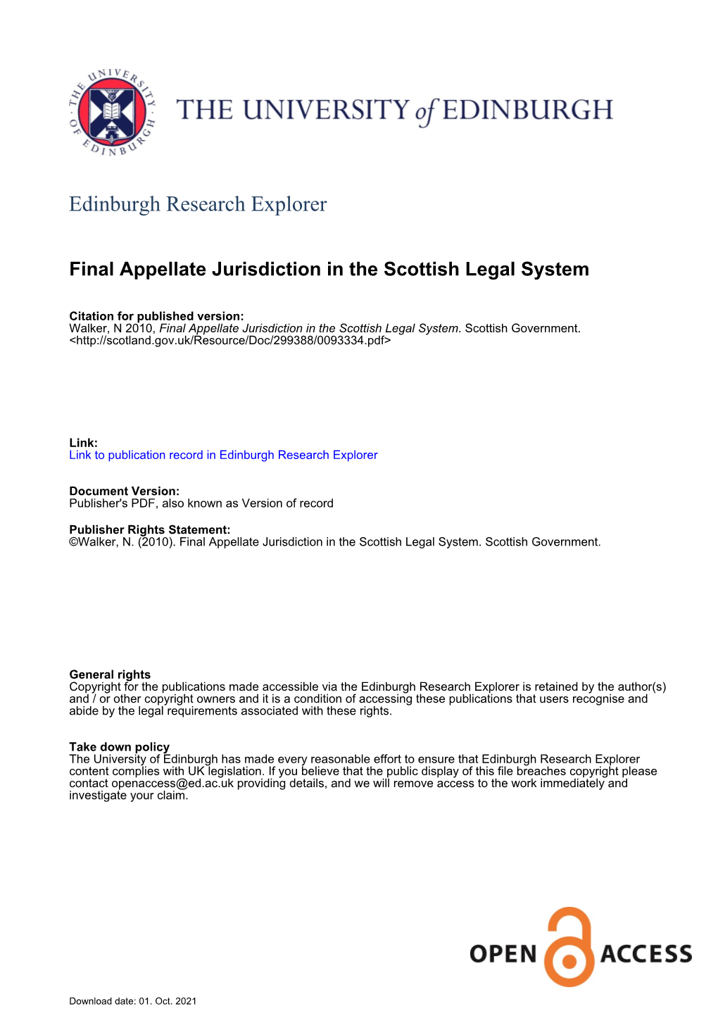 Final Appellate Jurisdiction in the Scottish Legal System